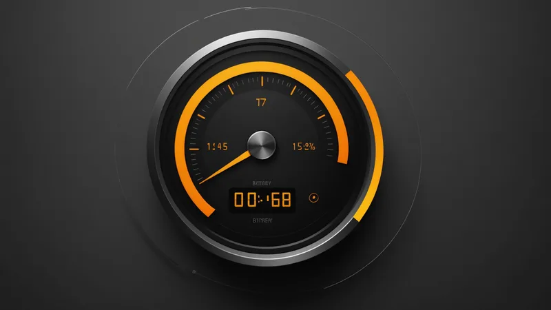 Dashboard gauge showing electric vehicle battery state of charge at a low level