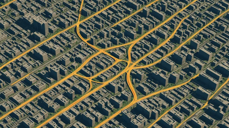 Aerial view of urban delivery route map with energy consumption data overlay